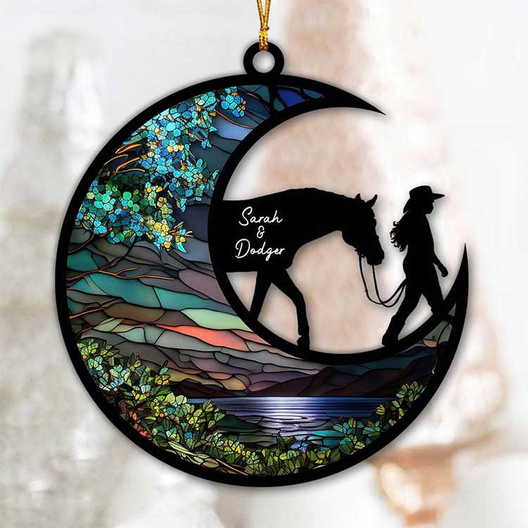 Personalized Horse Suncatcher Ornament, Custom Girl and Horse Name Ornament, Gift for Mom, Horse Lovers