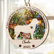 Personalized Memorial English Mastiff Suncatcher Ornament, Custom Dog Name Wood Ornament, Flowers Acrylic Background