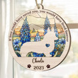 Personalized Memorial Corgi Suncatcher Ornament, Custom Dog Name Wood Ornament, Flowers Acrylic Background