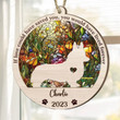 Personalized Memorial Corgi Suncatcher Ornament, Custom Dog Name Wood Ornament, Flowers Acrylic Background