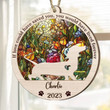Personalized Memorial Dachshund Suncatcher Ornament, Custom Dog Name Wood Ornament, Flowers Acrylic Background