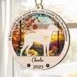 Personalized Memorial Pointer Suncatcher Ornament, Custom Dog Name Wood Ornament, Flowers Acrylic Background