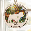 Personalized Memorial Bulldog Suncatcher Ornament, Custom Dog Name Wood Ornament, Flowers Acrylic Background