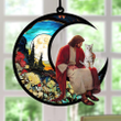 American Shorthair And Jesus Sitting On The Moon Hanging Suncatcher Ornament Cat Gift Christmas Gift For Pet Lovers