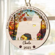 Personalized Memorial Pomeranian Suncatcher Ornament, Custom Dog Name Wood Ornament, Flowers Acrylic Background