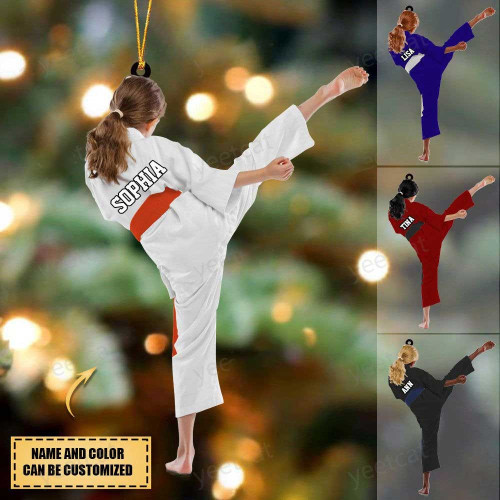 Personalized Girl Karate, Taekwondo Girl, Martial Art Acrylic Christmas Ornament for Daughter, Karate Team Gift