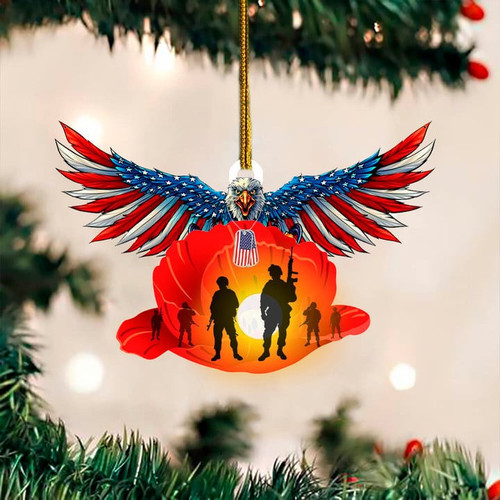 Eagle Poppy American Soldier Veteran Memorial Ornament, Eagle Acrylic Ornament Gift for Veteran Remembrance