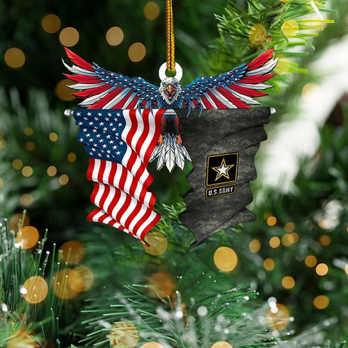 US Army Eagle American Flag Ornament for Christmas Decor, Acrylic Christmas Ornament Gift for Soldiers