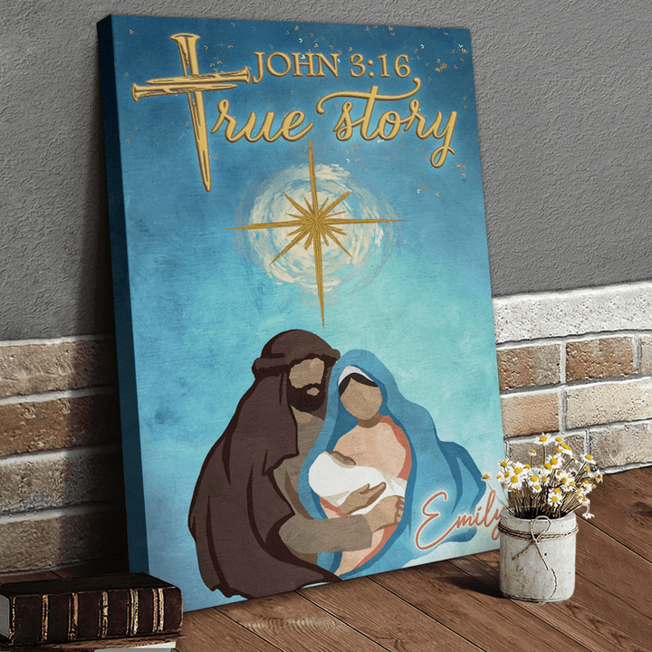 True Story John 3:16 Nativity Christmas Faith Vertical Canvas
