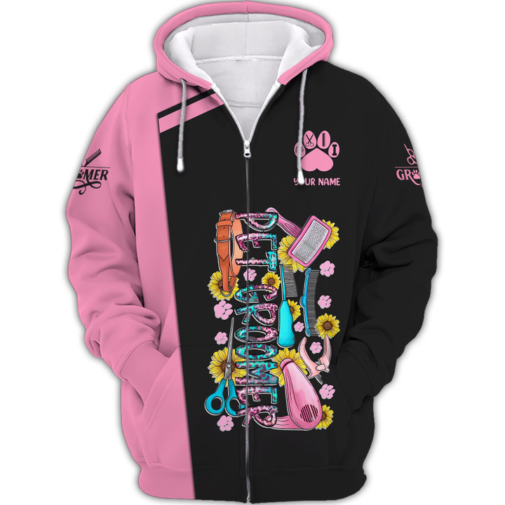 Pet Groomer Sublimation Personalized Name 3D Zipper Hoodie Gift For Pet Groomers
