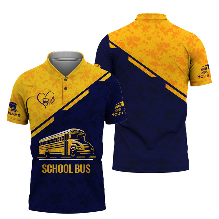 Custom School Bus Polo School Bus Driver Shirts Golden School Bus 3D Shirts