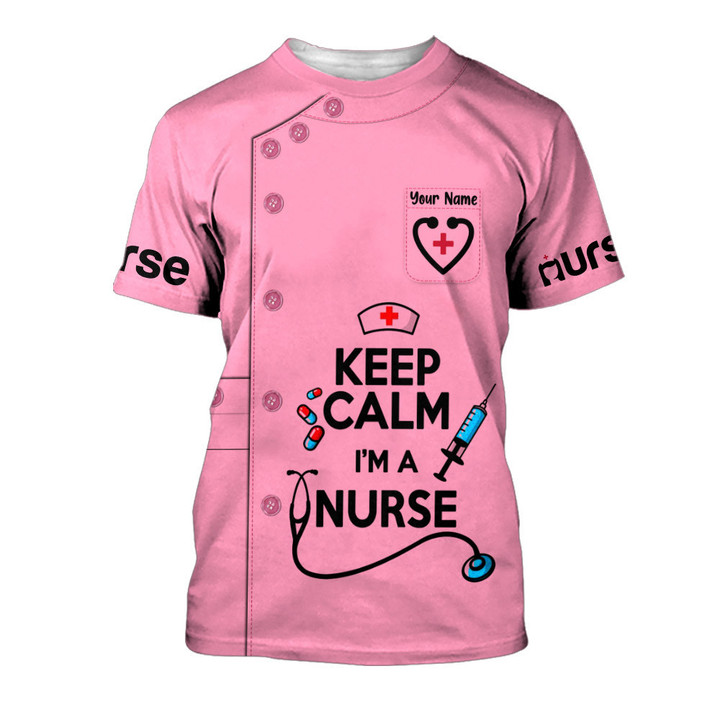 Keep Calm Nurse Uniform Syringe Needle 3D Shirts Nursing Tee Shirt Pink