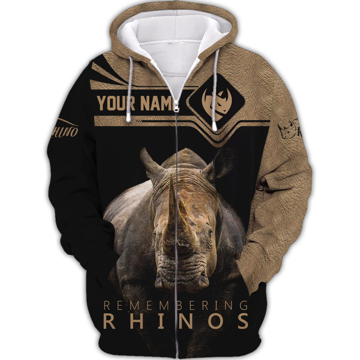 Rhino Personalized Name 3D Zipper Hoodie Gift For Rhinoceros Lovers