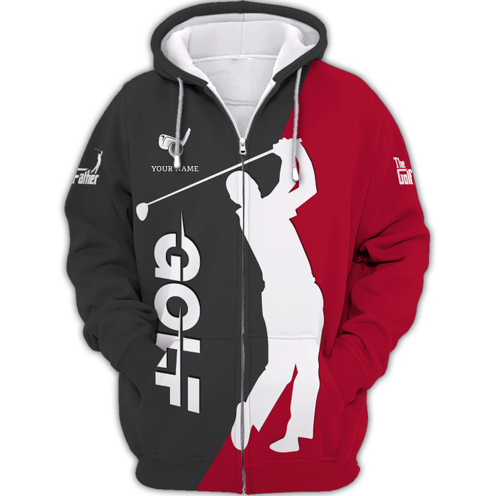 The Golf Father Personalized Name 3D Zipper Hoodie Gift For Golfers