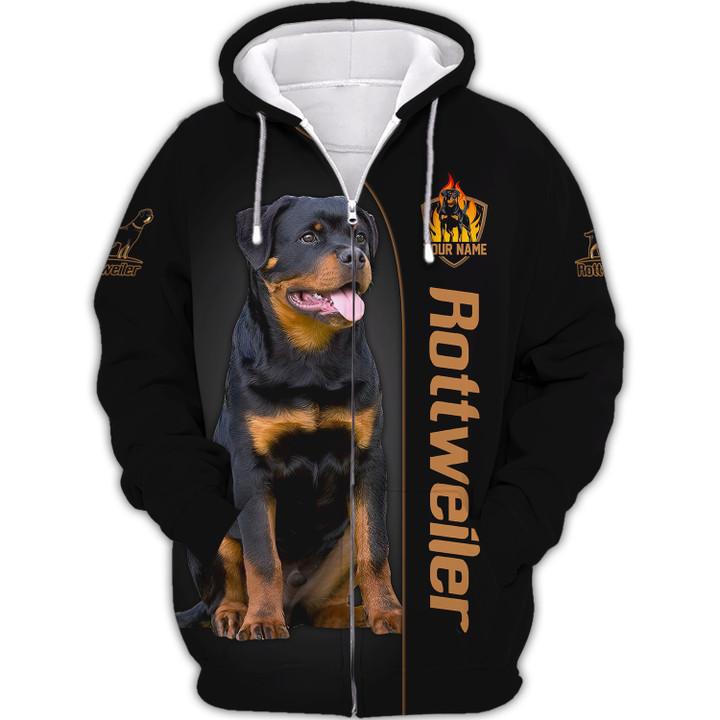 Love Rottweiler Custom Name 3D Zipper Hoodie Gift For Rottweiler Lovers