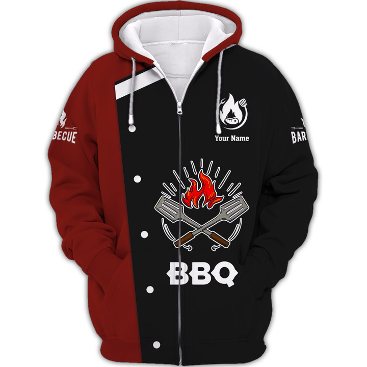 BBQ Chef Personalized Name 3D Zipper Hoodie Gift For BBQ Chefs