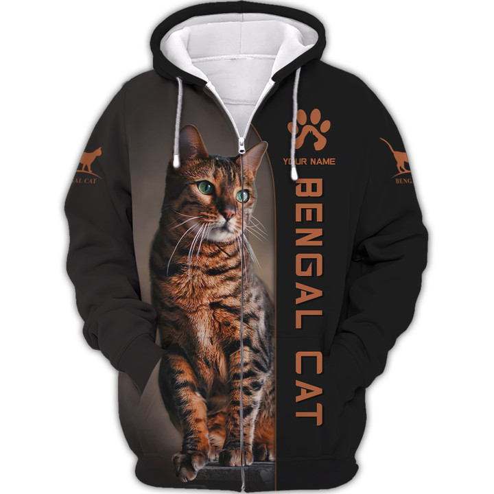 Bengal Cat Personalized Name 3D Zipper Hoodie Gift For Bengal Cat Lovers