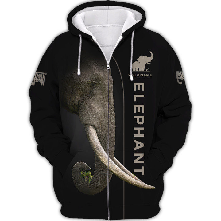 Elephant Personalized Name 3D Zipper Hoodie Gift For Elephant Lovers