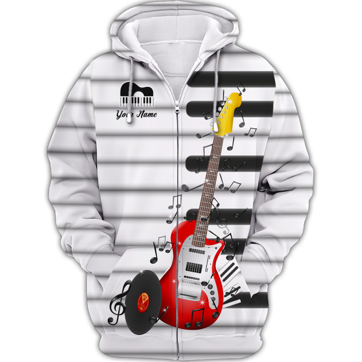 Guitar & Piano 3D Zipper Hoodie Gift For Music Lovers