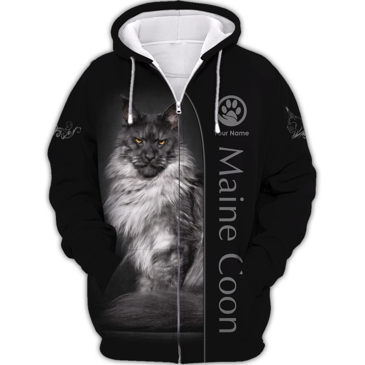 Maine Coon Personalized Name 3D Zipper Hoodie Gift For Maine Coon Cat Lovers