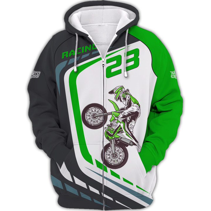Motocross Custom Zipper Hoodie Racing Jersey Green Motocross 3D Zipper Hoodie