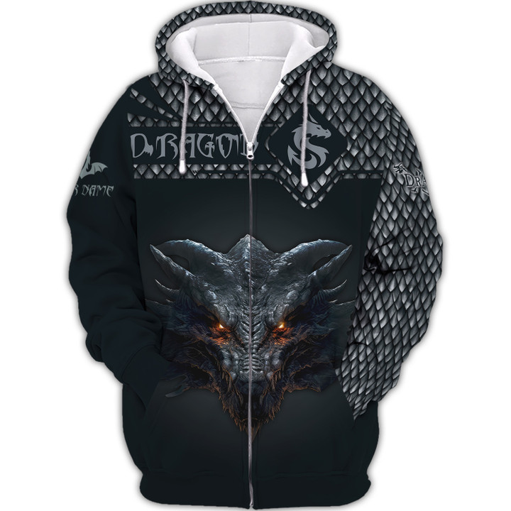 Black Dragon In Clouds Personalized Name 3D Zipper Hoodie