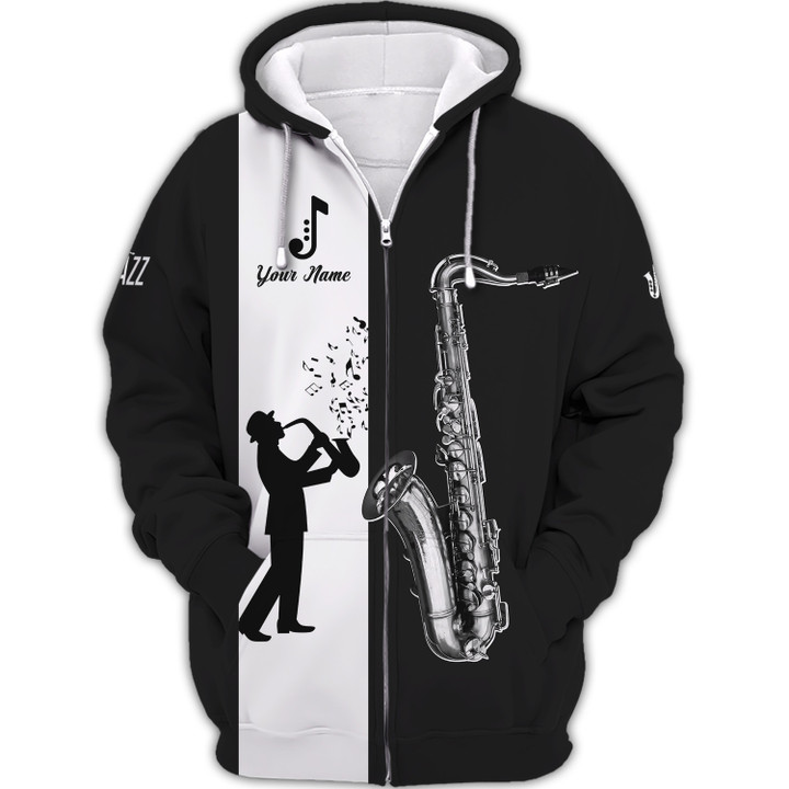 Saxophone Custom Zipper Hooodie B&W