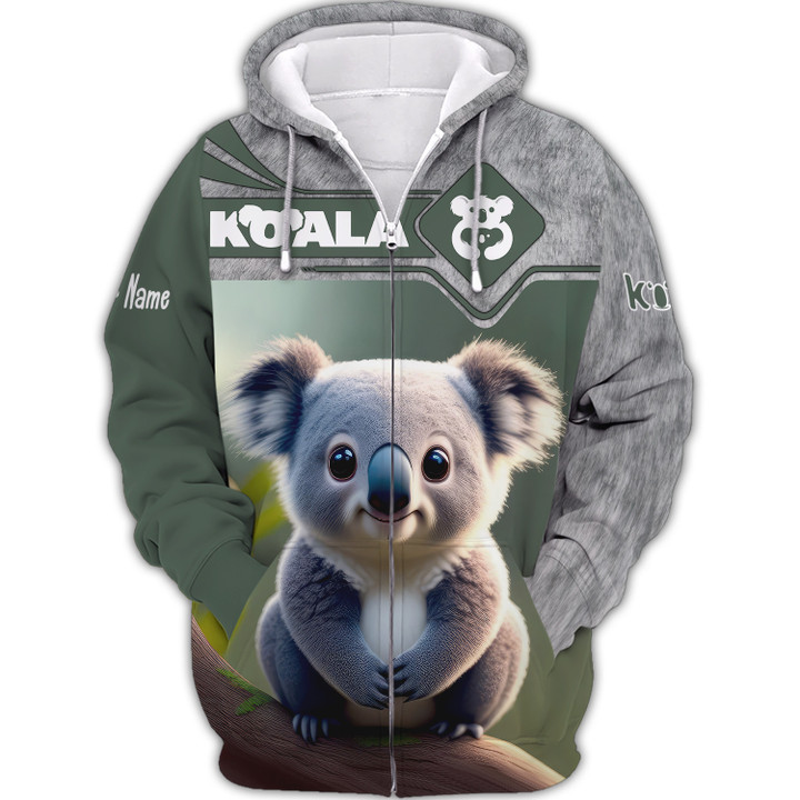 Love Koala Custom Name 3D Zipper Hoodie Gift For Koala Lovers