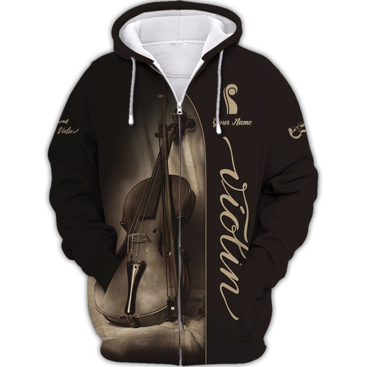 Violin Personalized Name 3D Zipper Hoodie Gift For Violin Lovers