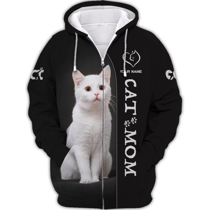 Cat Mom Personalized Name 3D Zipper Hoodie Gift For Cat Lovers