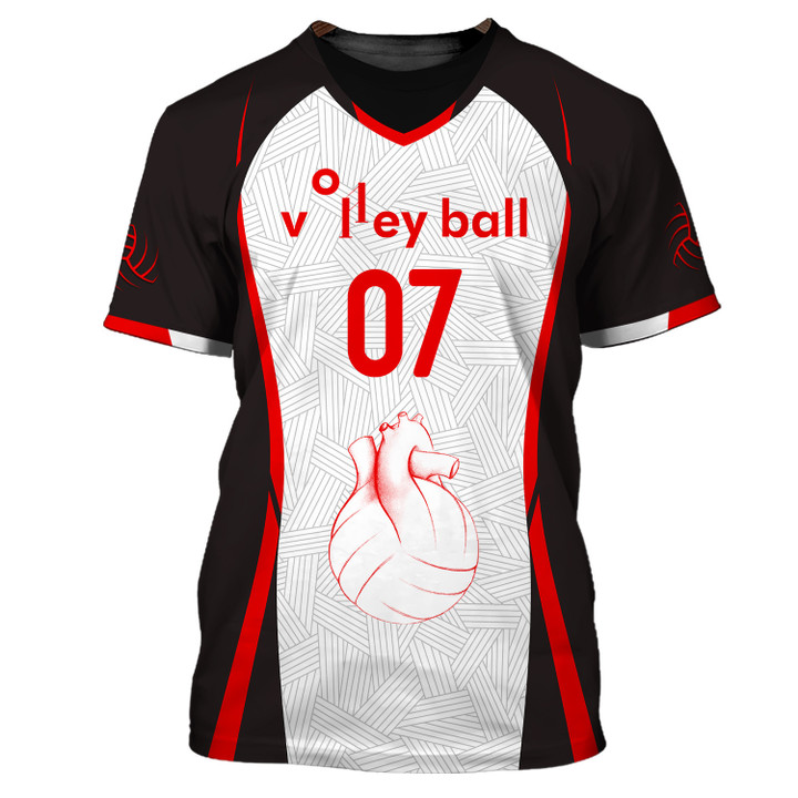 Volleyball Heart Love Volleyball Personalized Name 3D Tee Shirt