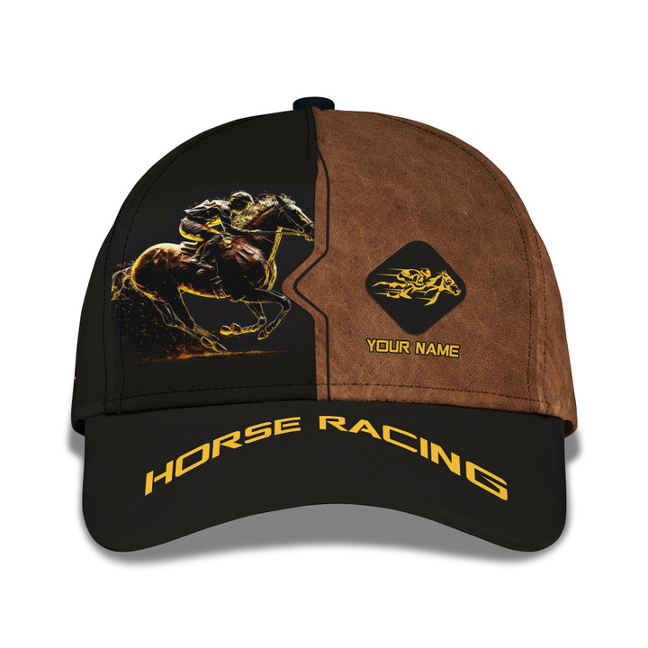 Horse Racing With Golden Silhouette Custom Name 3D Classic Cap