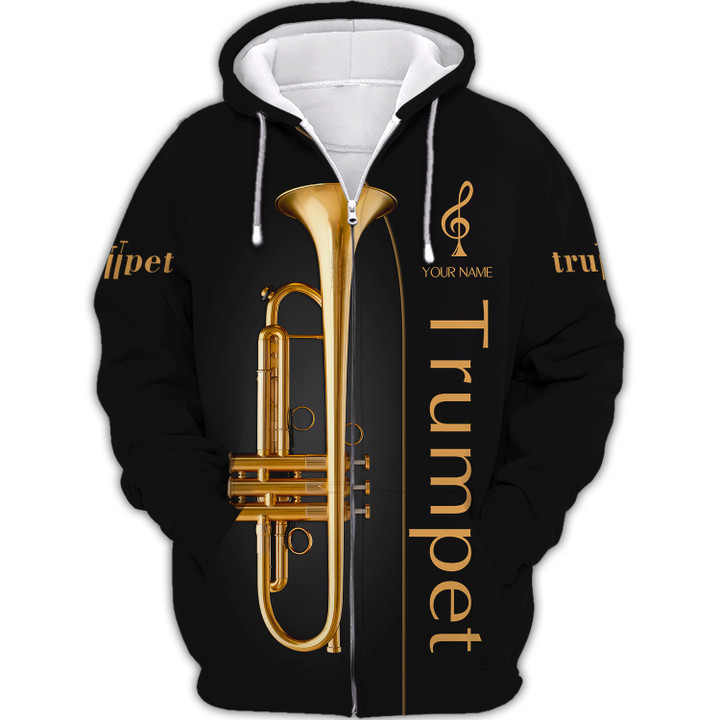 Trumpet Personalized Name 3D Zipper Hoodie Gift For Trumpet Lovers