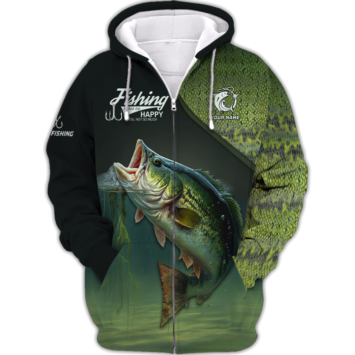 Custom Name Bass Fishing 3D Zipper Hoodie Personalized Name Gift For Fishing Lovers