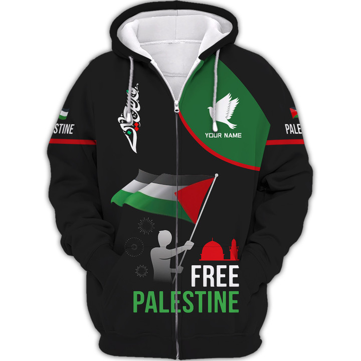 Custom Name Palestine 3D Zipper Hoodie Personalized Gift For Palestine Lovers