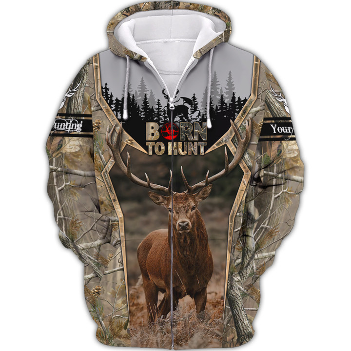 Born To Hunt Custom Name 3D Zipper Hoodie Gift For Deer Hunting Lovers