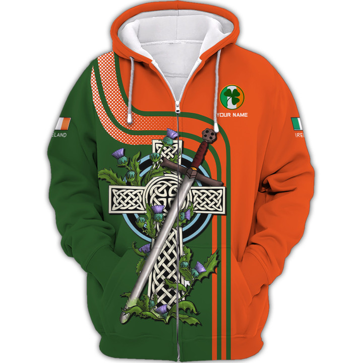 Custom Name Ireland 3D Zipper Hoodie Personalized Gift For Men And Woman