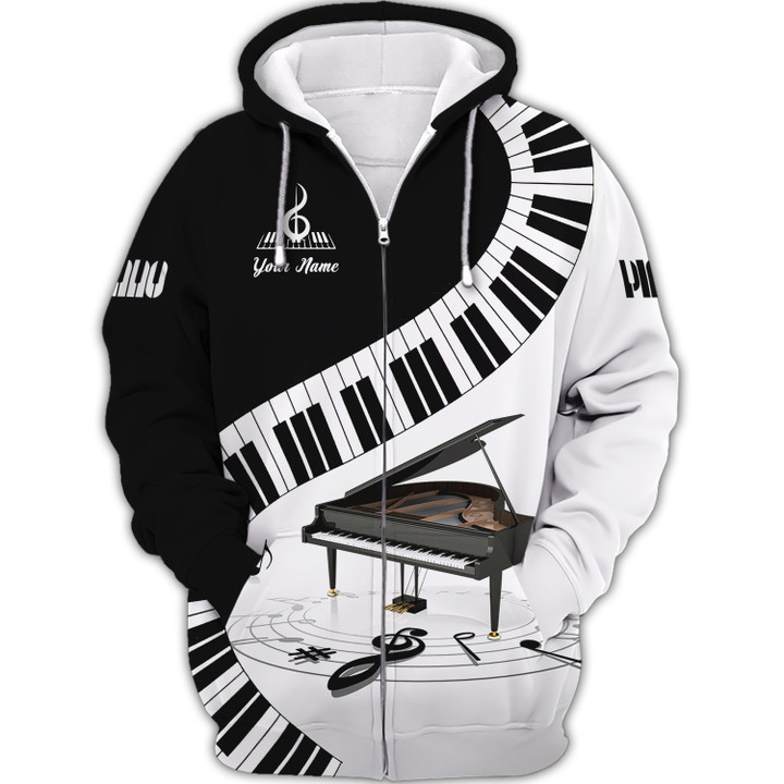 Piano Keyboard Custom Name 3D Zipper Hoodie Gift For Piano Lovers