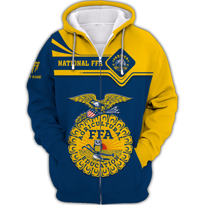 Custom Name 3D FFA Zipper Hoodie Personalized Name National FFA Gift