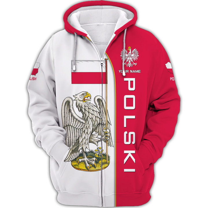 Custom Name Polish 3D Zipper Hoodie Personalized Name Poland Polski Zipper Hoodie