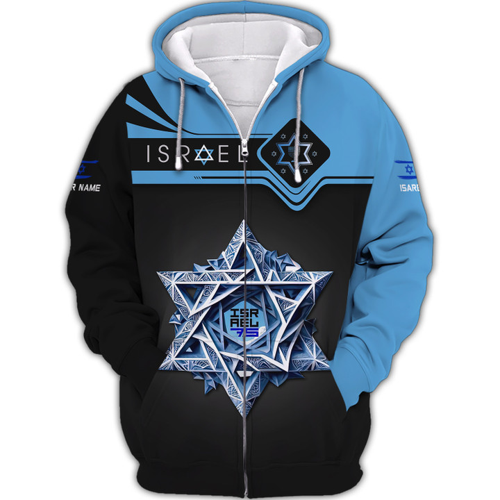 Custom Name 3D Isarel Zipper Hoodie Personalized Gift For Isarel Lovers