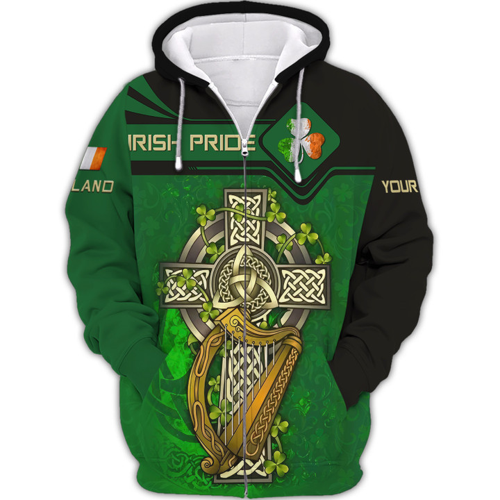 Irish Pride Personalized Name 3D Zipper Hoodie Irish Celtic Gift For Ireland Lovers