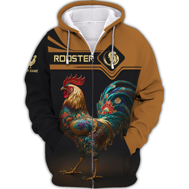 Rooster Personalized Name 3D Zipper Hoodie Custom Gift For Rooster Lovers
