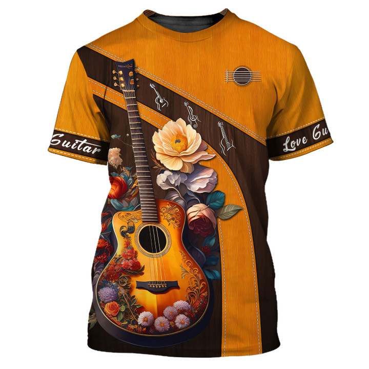 Beautiful Flower & Guitar Personalized Name 3D Shirt Custom Guitar Shirts