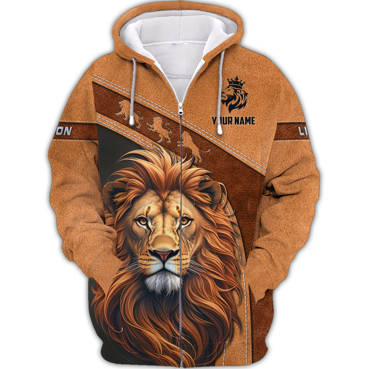Cool Lion Design For Men Women Lion Lovers Personalized Name Zipper Hoodie