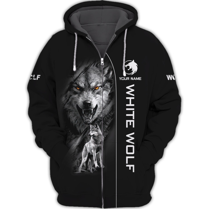 Wolf Custom Name 3D Wolf Zipper Hoodie Wofl Tatoo Personalized Gift For Wolf Lovers