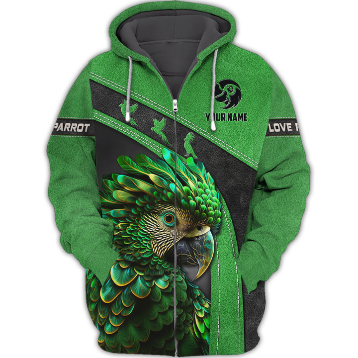 Love Parrot Custom Name 3D Zipper Hoodie Personalized Gift For Parror Lovers