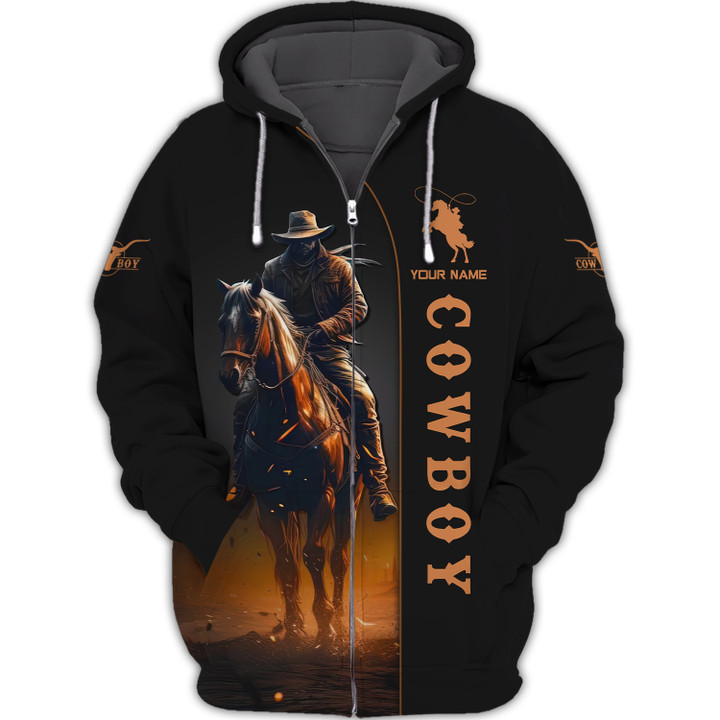 Custom Name 3D Cowboy Zipper Hoodie Personalized Gift For Cowboy