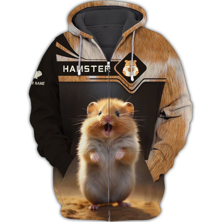 Custom Name 3D Hamster Zipper Hoodie Personalized Gift For Hamster Lovers