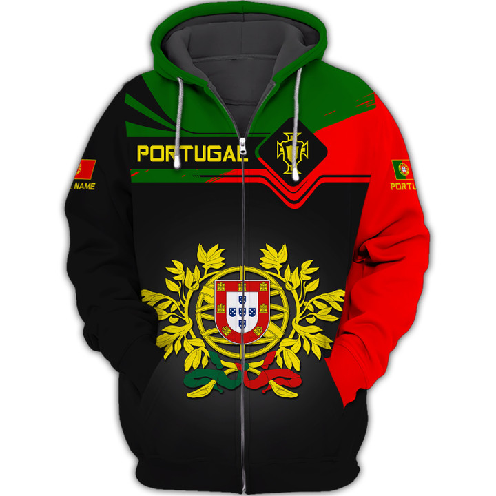 Love Portugal 3D Custom Name Portugal Zipper Hoodie Gift For Men & Woman